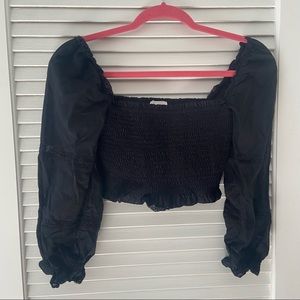 Aritzia Wilfred Soiree Smocked Blouse in Black Puff Sleeves